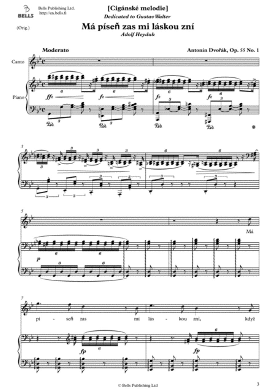 Ma pisen zas mi laskou zni, Op. 55 No. 1 (Original key. G minor) Voice Solo scores gallery preview page 1
