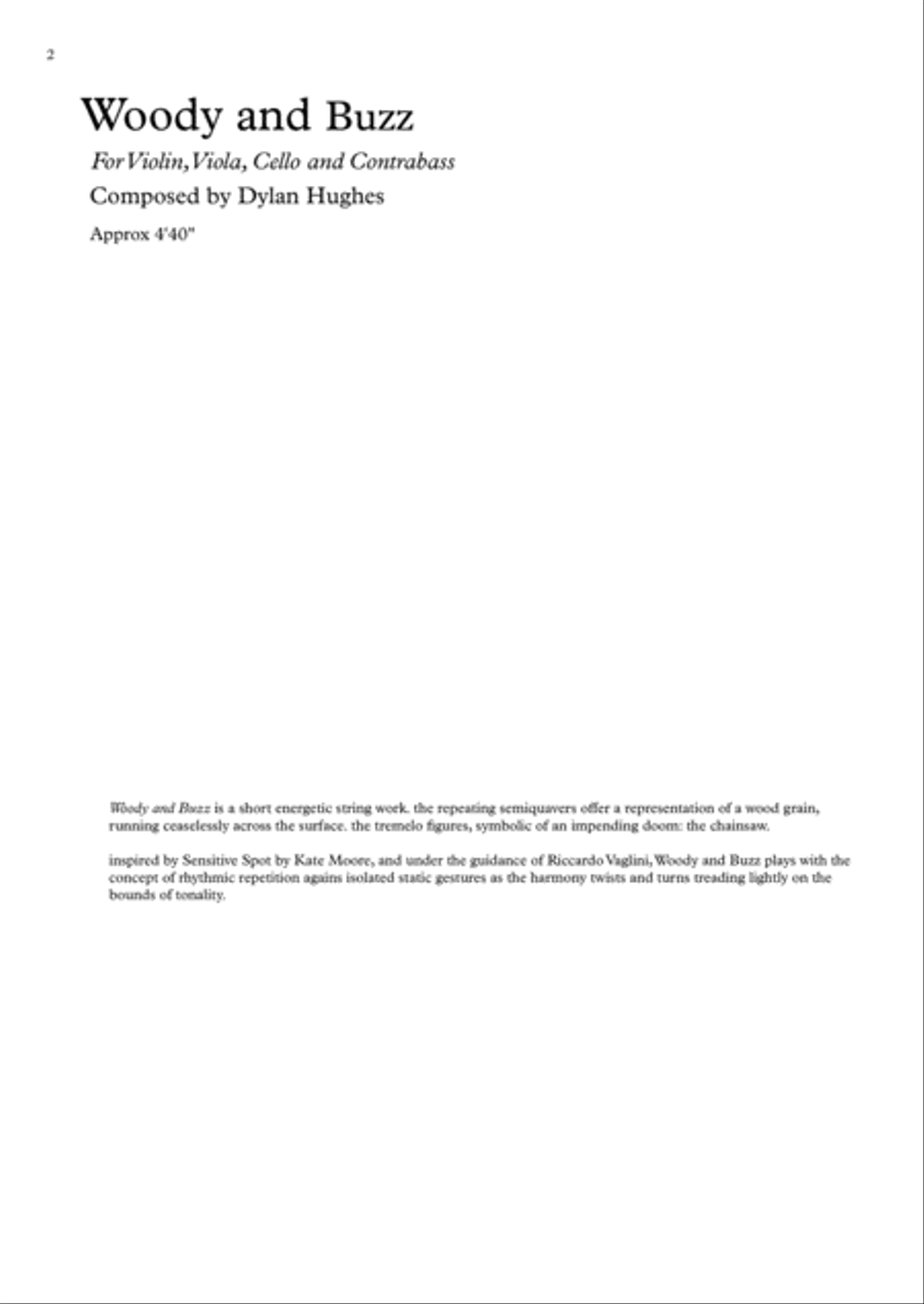 Woody and Buzz for String Quartet (Vn,Va,Vc,Cb) String Quartet scores gallery preview page 2