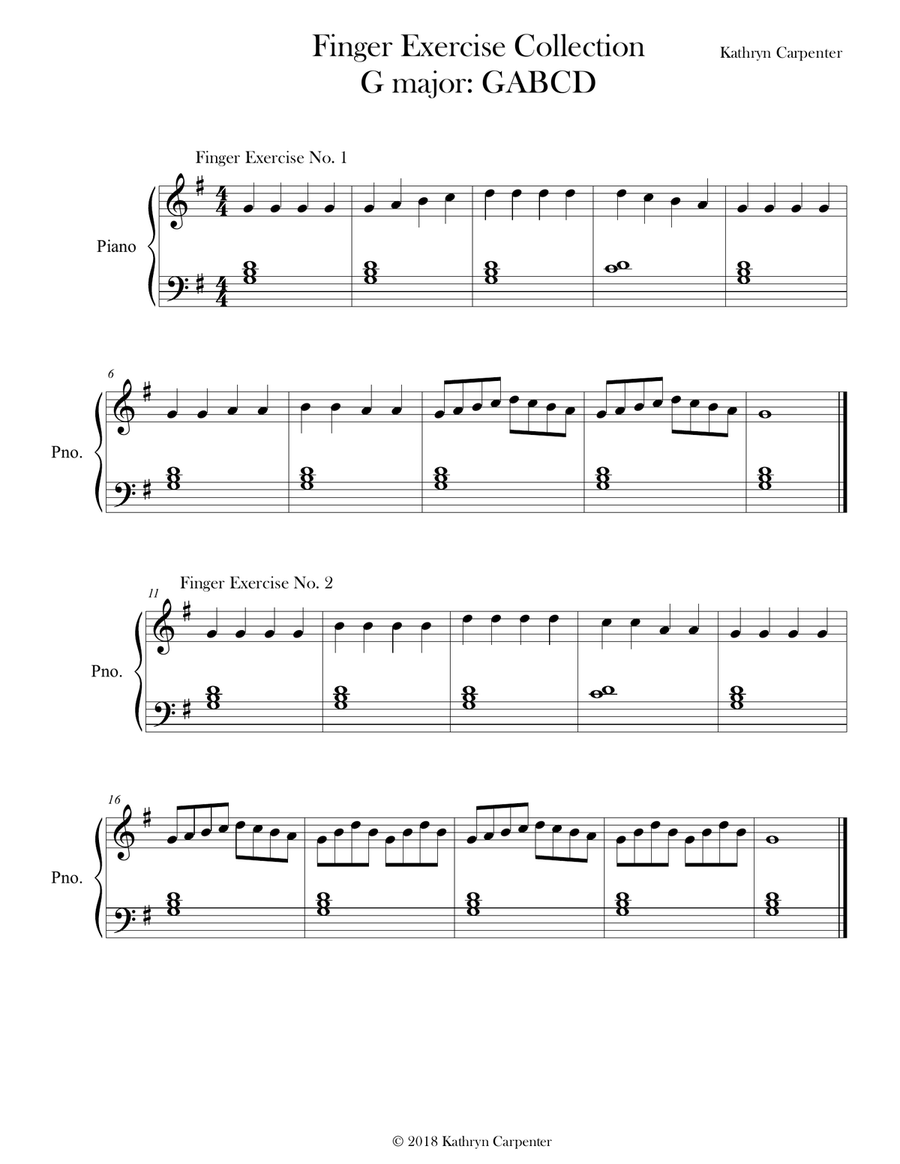 Finger Exercise Collection (24 exercises in G major) Piano Method scores gallery preview page 1