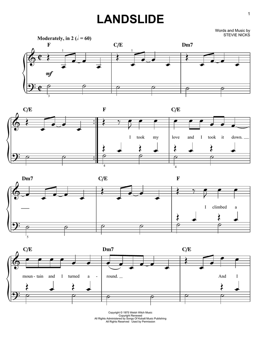 Landslide Easy Piano scores gallery preview page 1