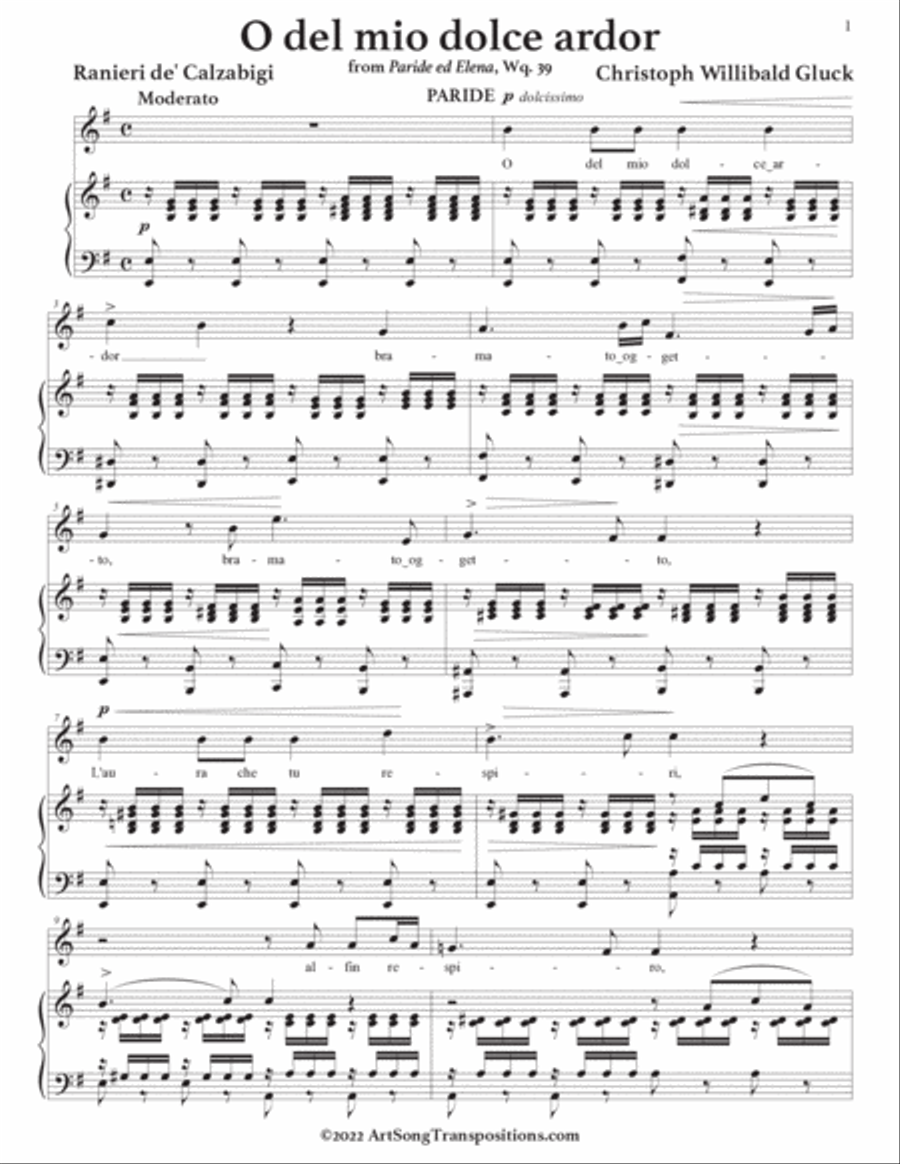 GLUCK: O del mio dolce ardor (transposed to E minor) Voice scores gallery preview page 2