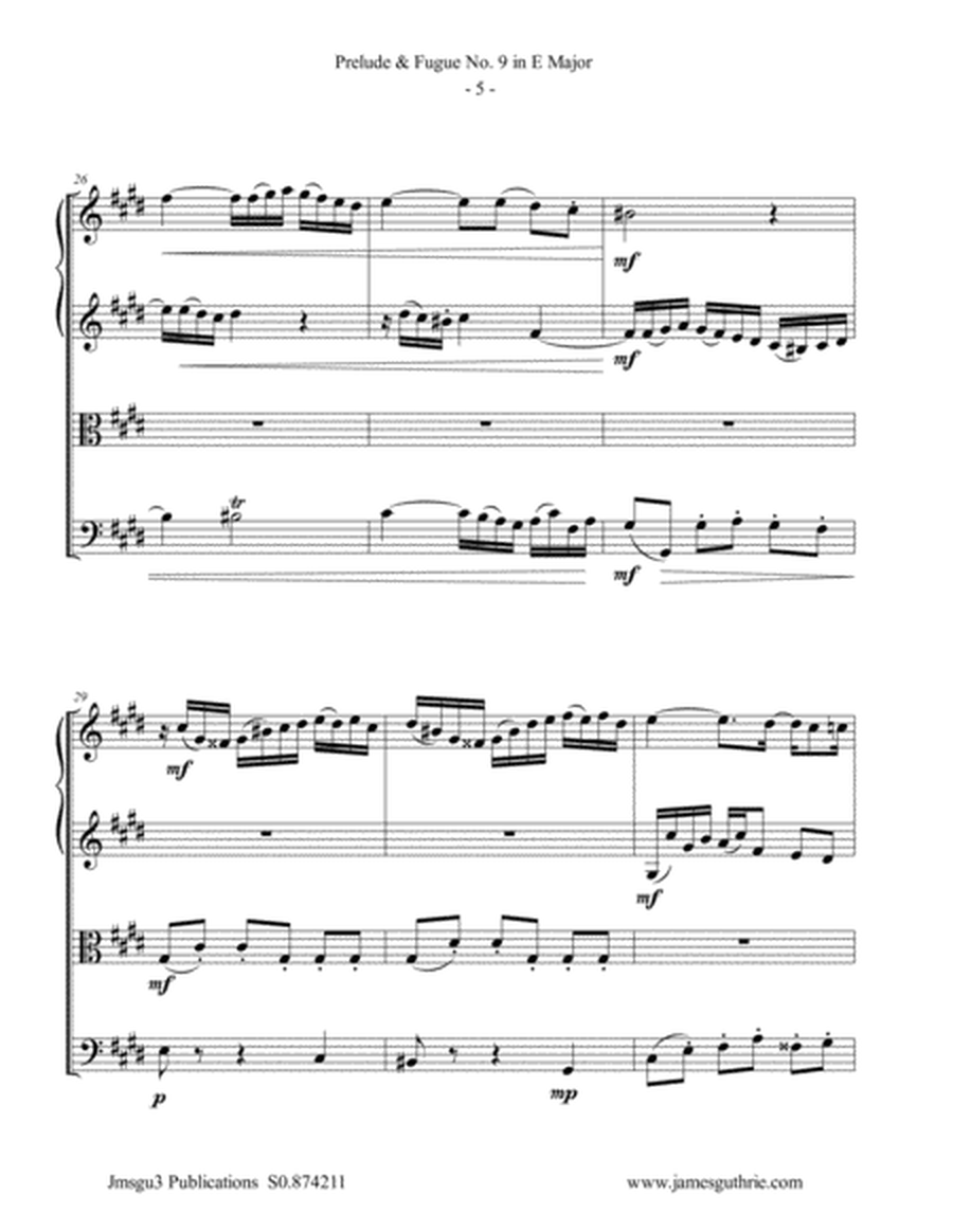 BACH: Prelude & Fugue No. 9 in E Major, BWV 878 for String Quartet image number null