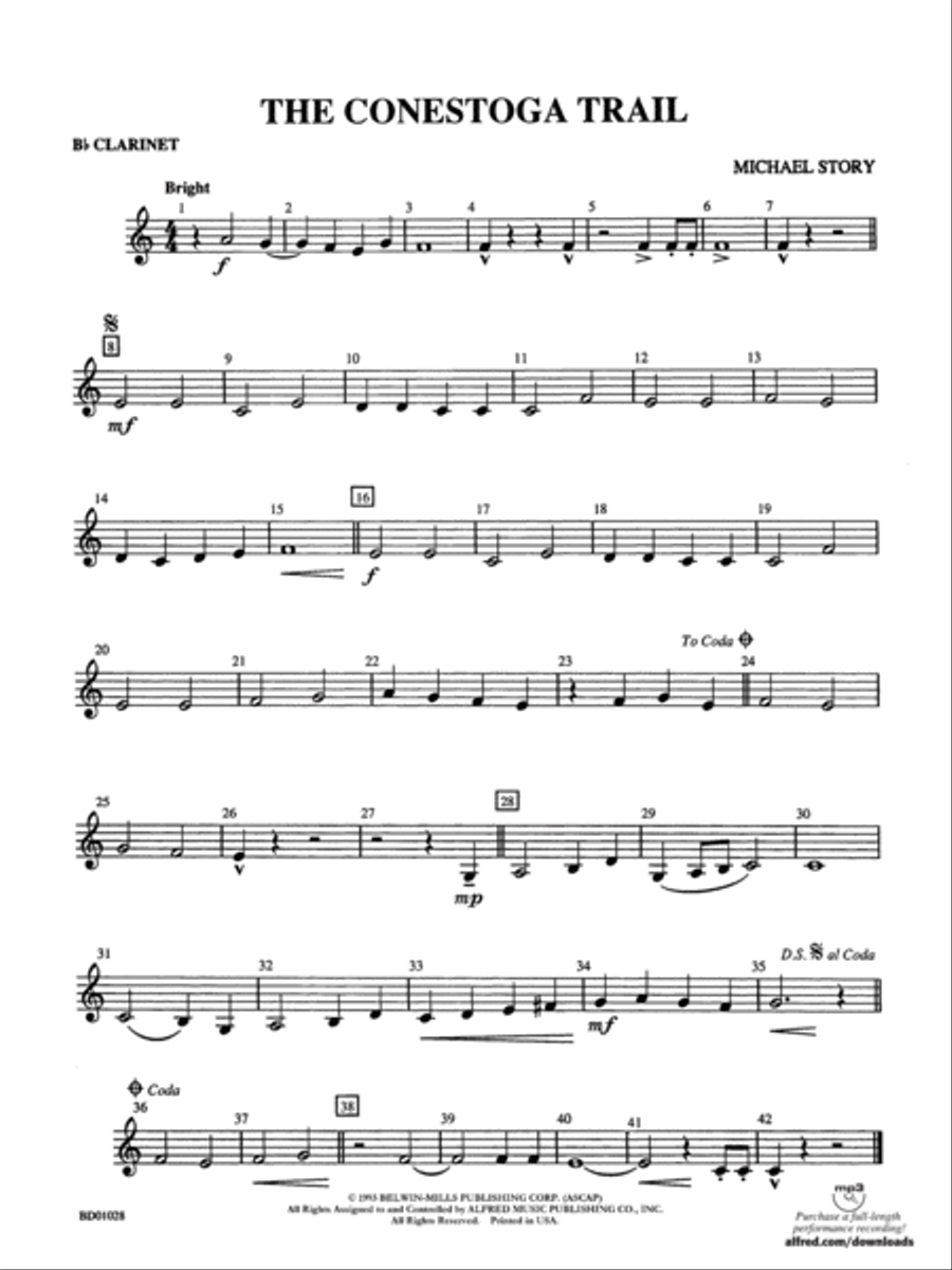 The Conestoga Trail: 1st B-flat Clarinet Concert Band scores gallery preview page 1