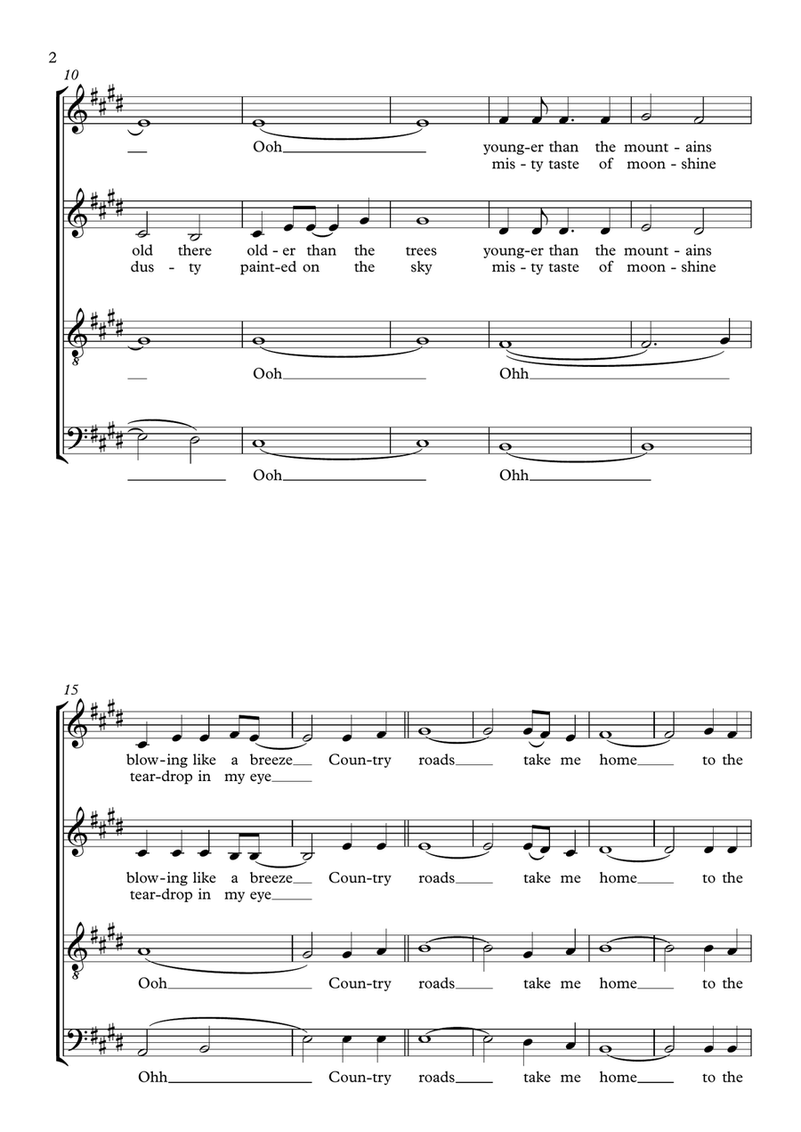 Take Me Home, Country Roads 4-Part scores gallery preview page 2