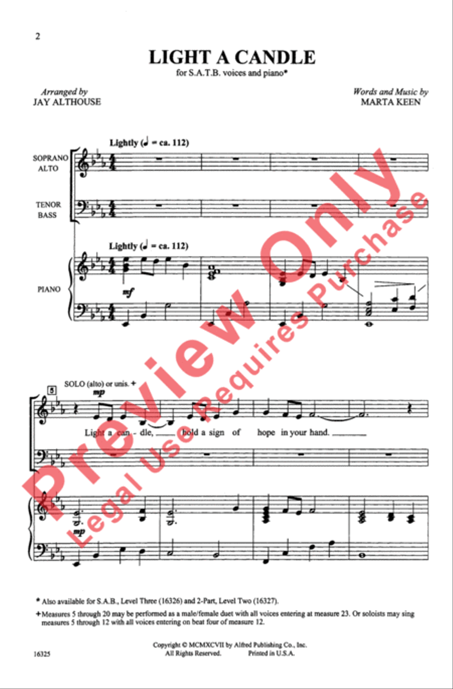 Light a Candle Light a Candle 4-Part scores gallery preview page 2