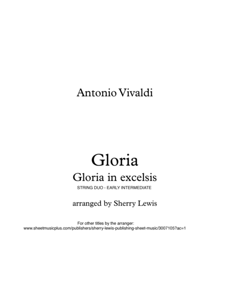 GLORIA IN EXCELSIS, Vivaldi, Early Intermediate Level for violin and cello image number null