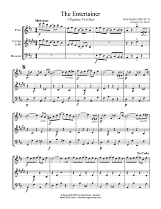 The Entertainer, Ragtime (easy, abridged) for wind trio (fl, cl, bsn)