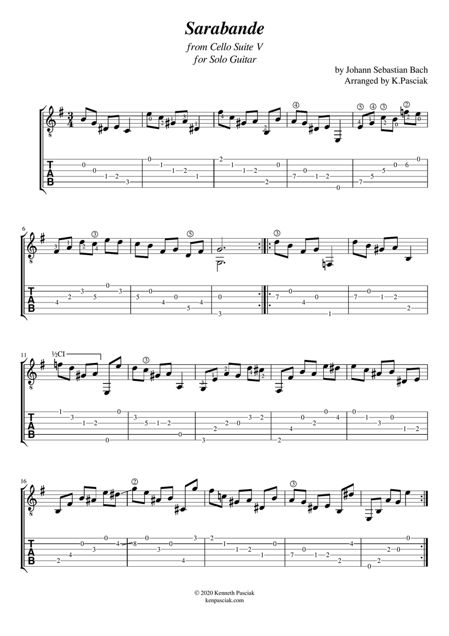 Sarabande from BWV1011 (for Solo Guitar)