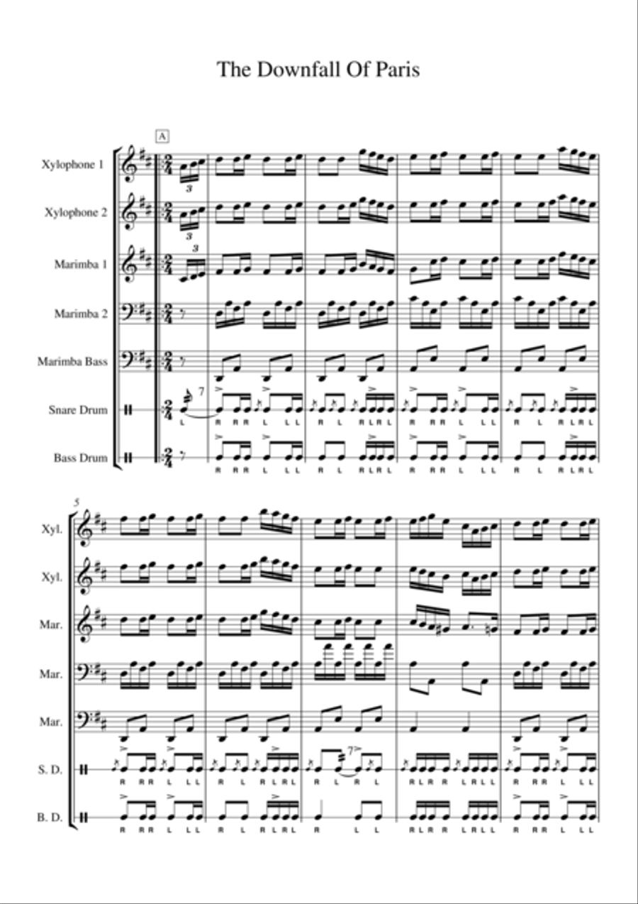 The Downfall of Paris for percussion septet Marching Band scores gallery preview page 1