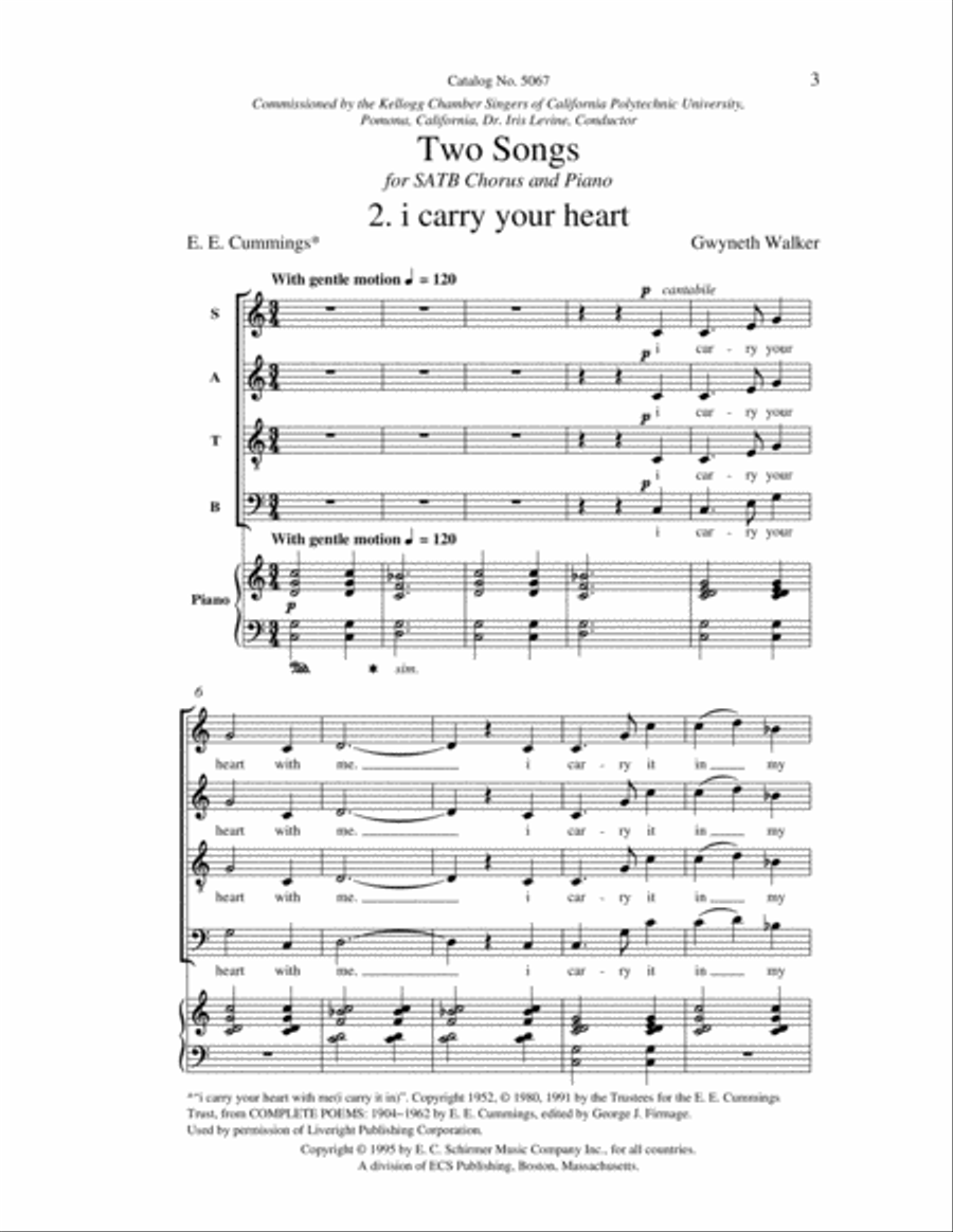 Two Songs: 2. i carry your heart 4-Part scores gallery preview page 2