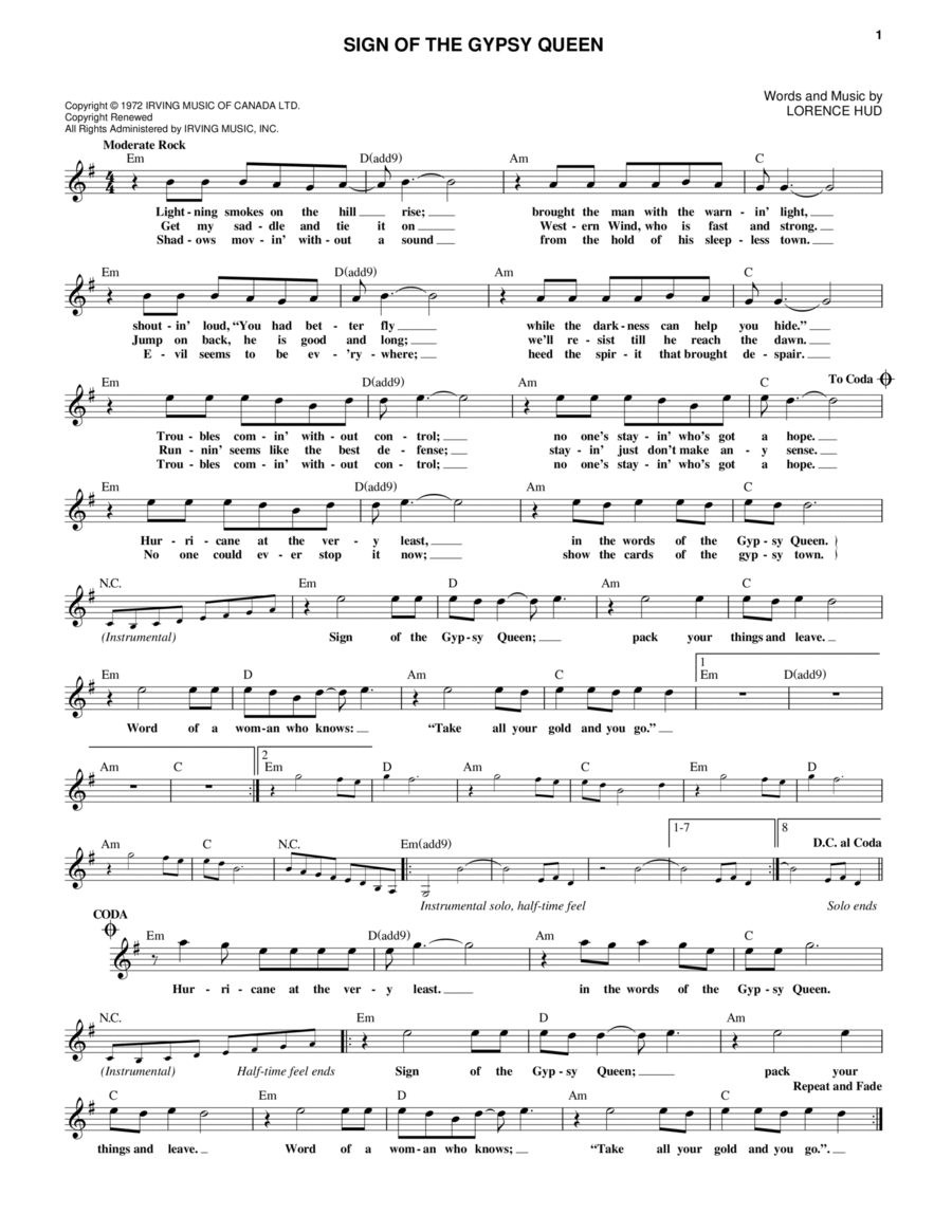 Sign Of The Gypsy Queen Sign Of The Gypsy Queen Electric Guitar scores gallery preview page 1
