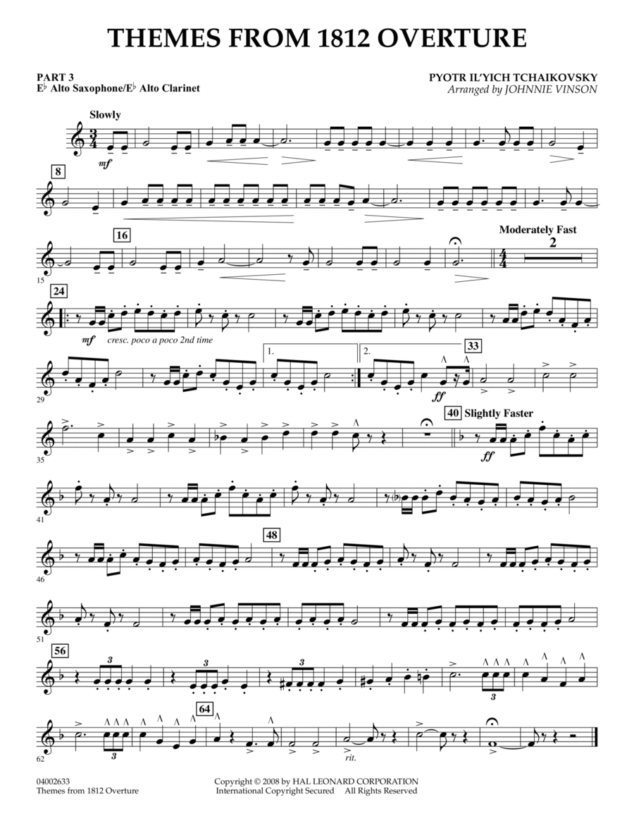 Themes from 1812 Overture - Pt.3 - Eb Alto Sax/Alto Clar. Concert Band scores gallery preview page 1