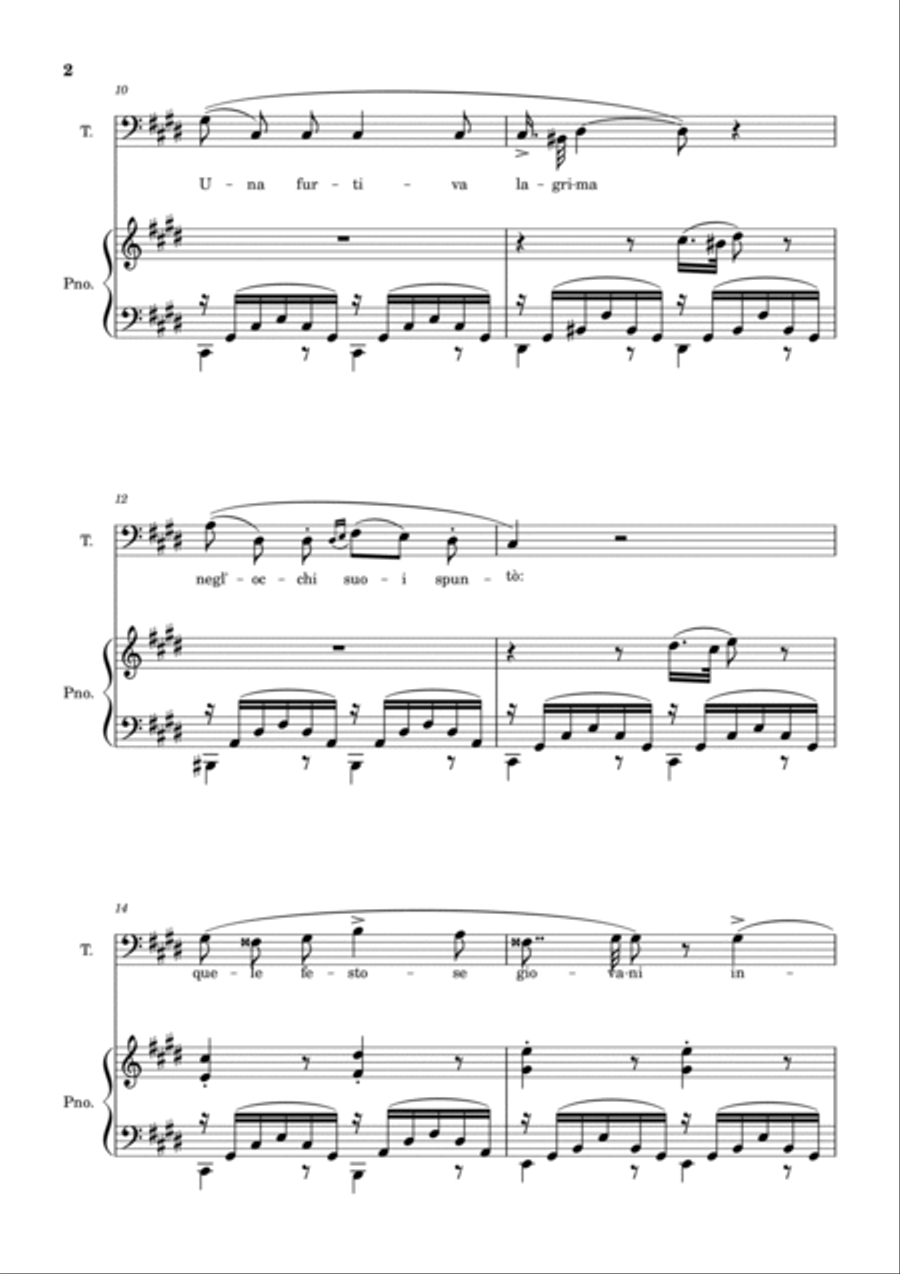 Una Furtiva Lagrima (Tenor in C#m) Piano, Vocal, Guitar scores gallery preview page 2