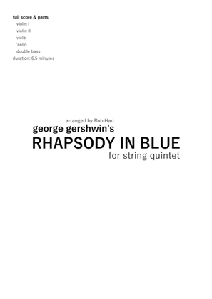 Book cover for Rhapsody in Blue - Gershwin, for String Quintet