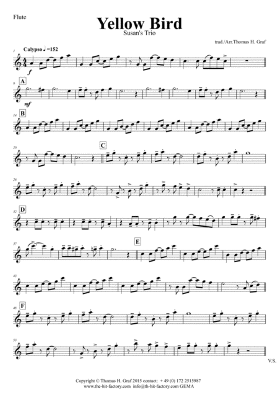 Yellow Bird - Haitian Folk Song - Calypso - Wind Trio Woodwind Trio scores gallery preview page 4