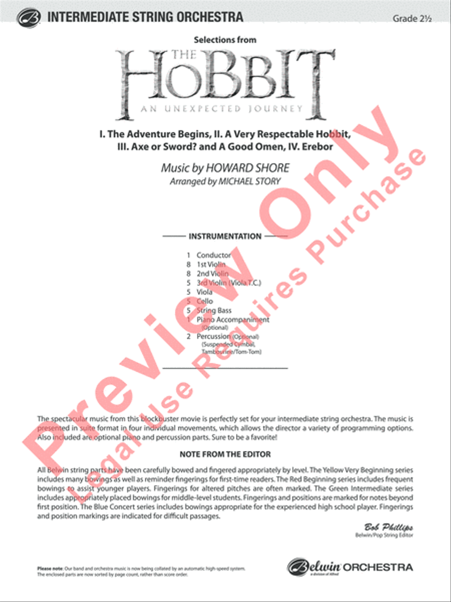 The Hobbit: An Unexpected Journey, Selections from String Orchestra scores gallery preview page 2