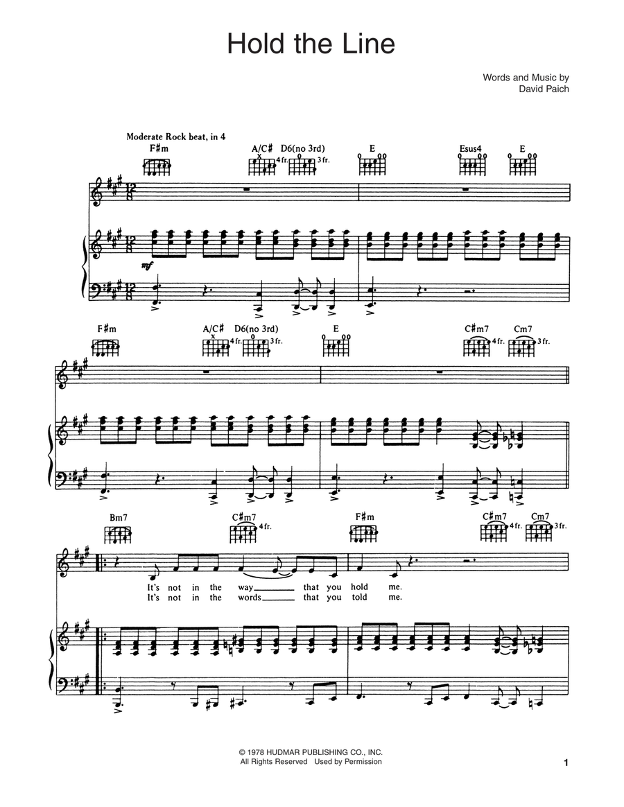 Hold The Line Piano, Vocal, Guitar scores gallery preview page 1