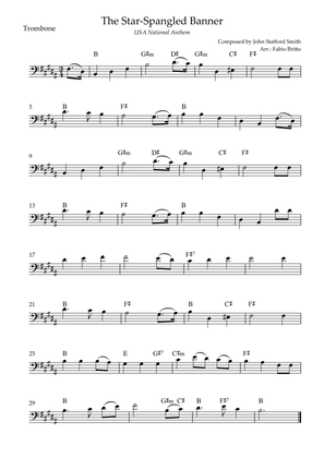 Book cover for The Star Spangled Banner (USA National Anthem) for Trombone Solo with Chords (B Major)