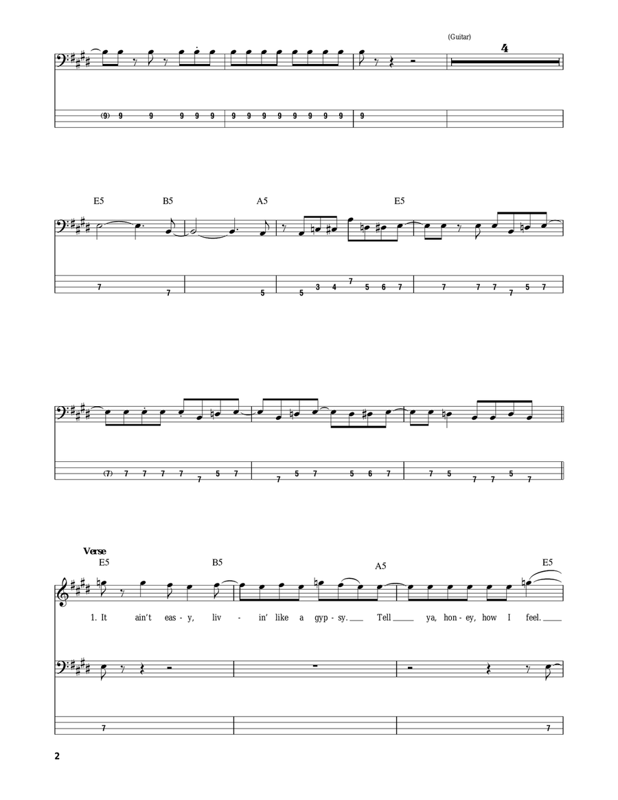 Mama Kin Bass Guitar Tablature scores gallery preview page 2