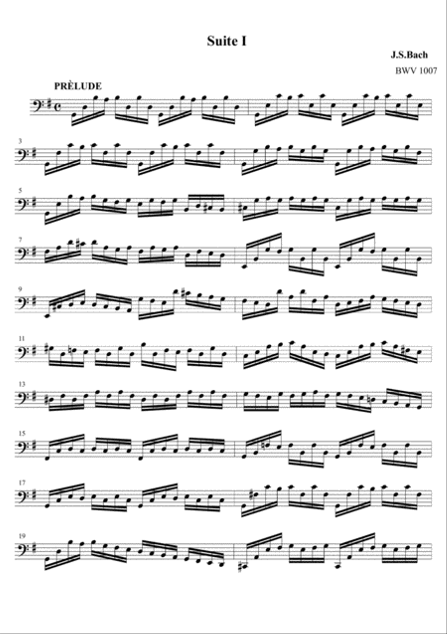 Cello Suite No.1 in G Major Cello Solo scores gallery preview page 1