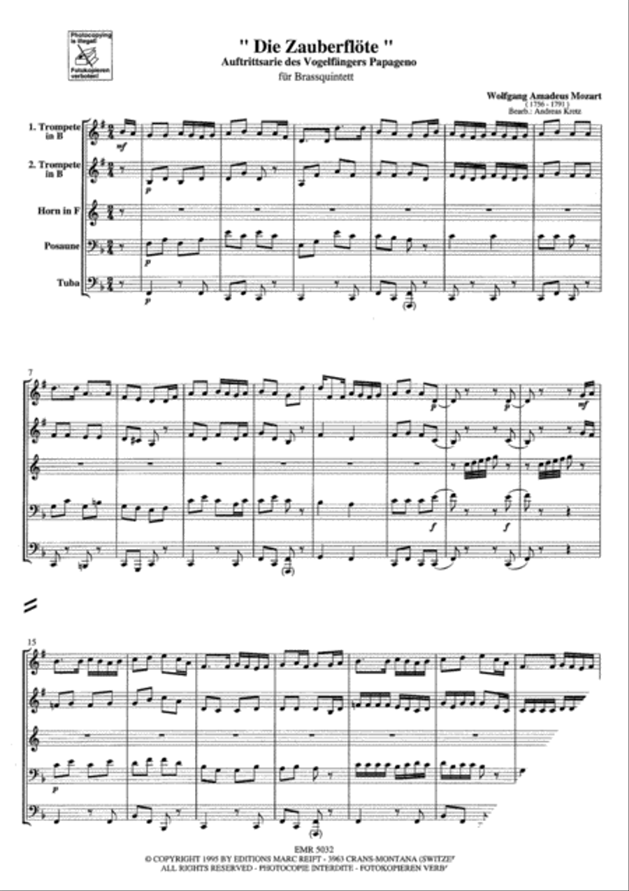 Die Zauberflote Die Zauberflote Brass Quintet scores gallery preview page 4