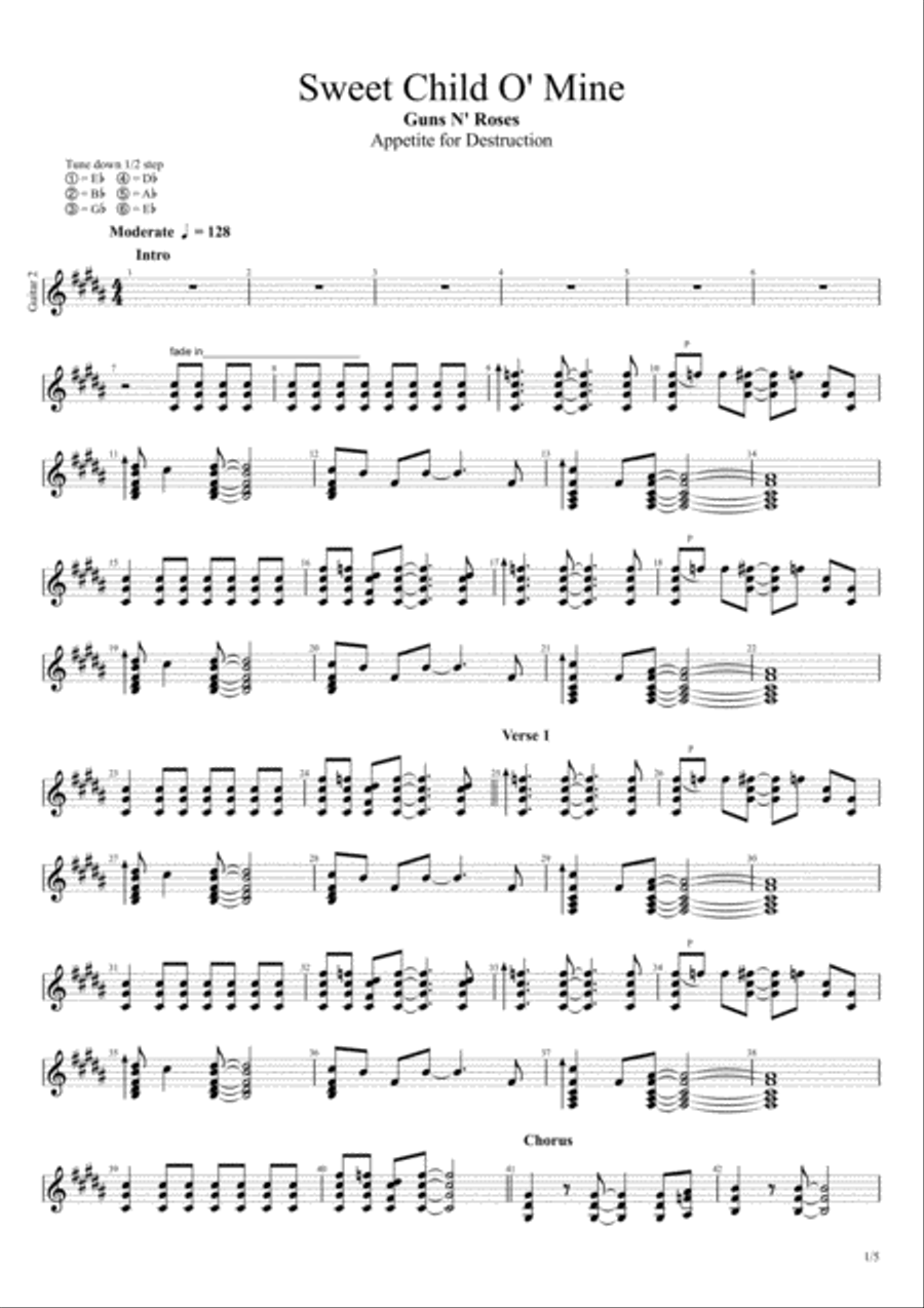 Sweet Child O' Mine Electric Guitar scores gallery preview page 1