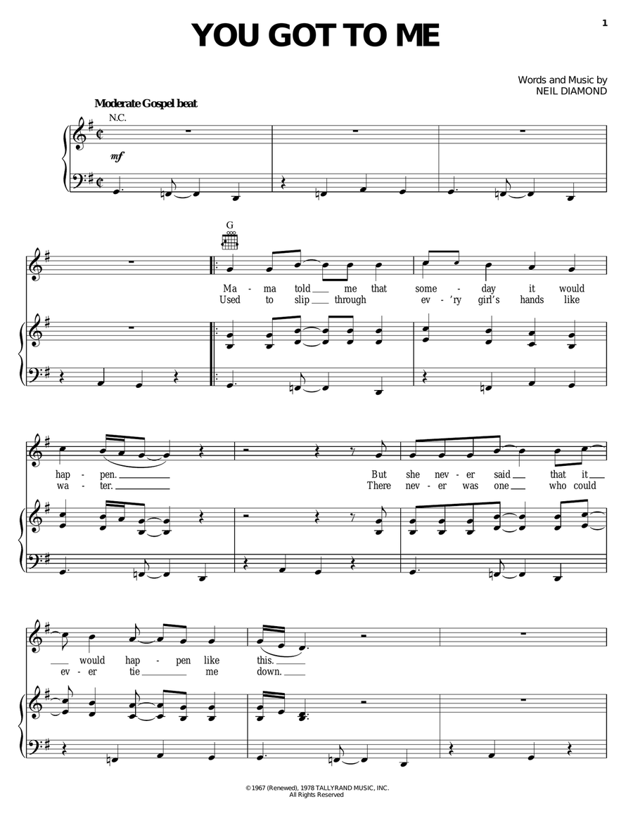You Got To Me Piano, Vocal, Guitar scores gallery preview page 1
