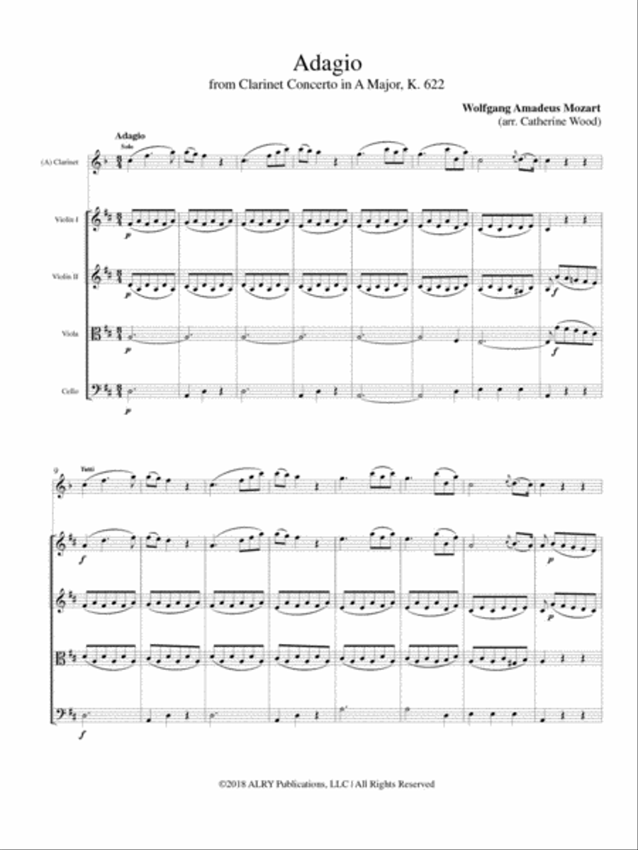 Adagio from Clarinet Concerto in A Major, K. 622 Clarinet scores gallery preview page 2