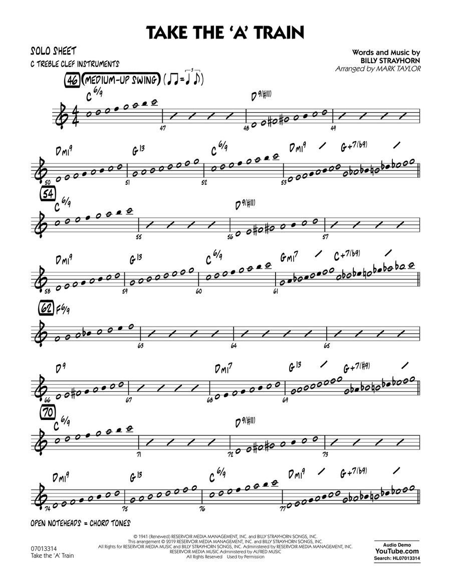 Take The 'A' Train (arr. Mark Taylor) - C Solo Sheet