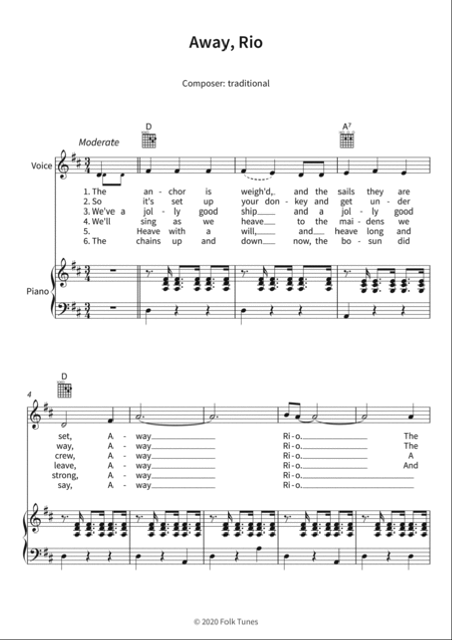 Away, Rio Away, Rio Piano, Vocal, Guitar scores gallery preview page 3