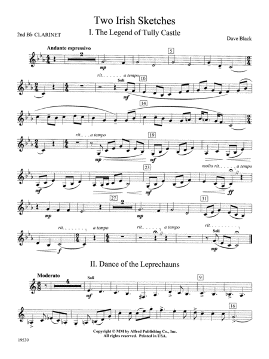 Two Irish Sketches: 2nd B-flat Clarinet Concert Band scores gallery preview page 1