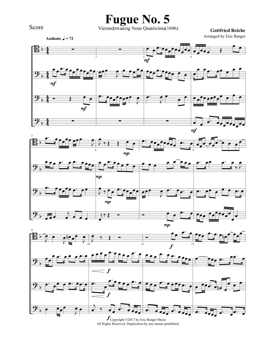 Fugue No. 5 for Trombone or Low Brass Quartet Brass Quartet scores gallery preview page 1