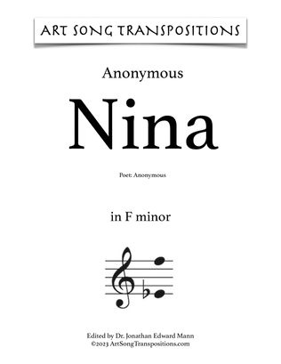 Book cover for ANONYMOUS: Nina (transposed to F minor and E minor)