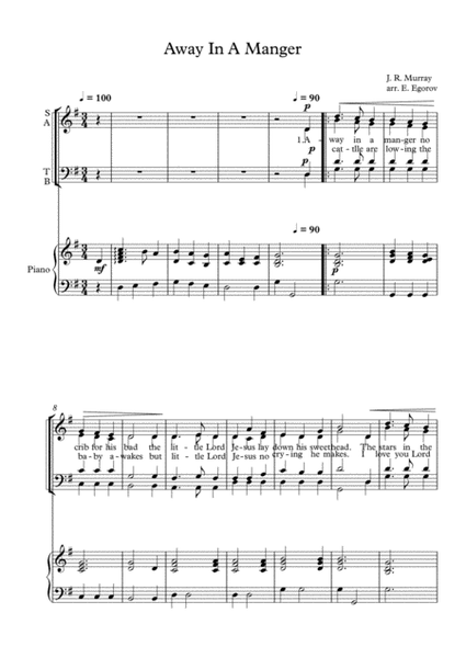 Away In A Manger, James Ramsey Murray, Choral (SATB Choir) & Piano image number null