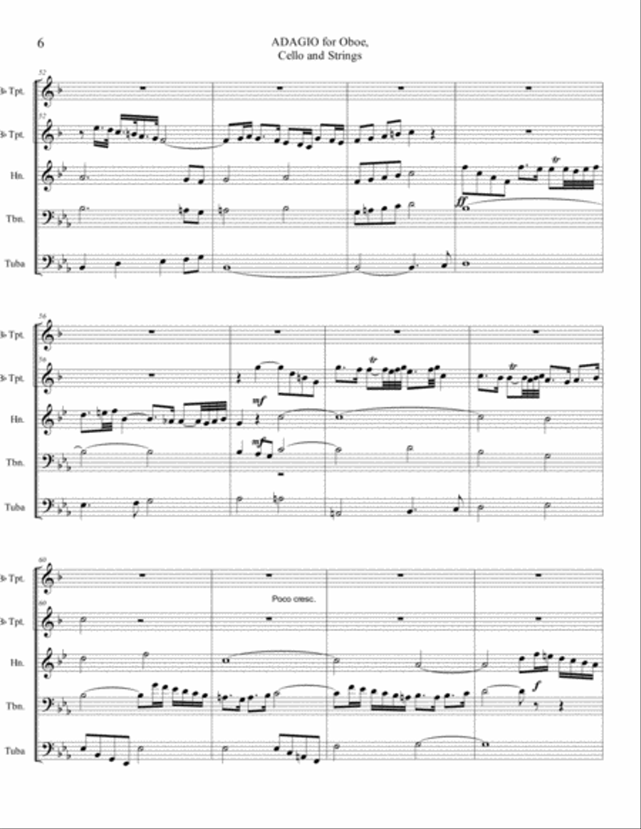 ADAGIO for Oboe, Cello and Strings - Arr. for Brass quintet Brass Ensemble scores gallery preview page 6