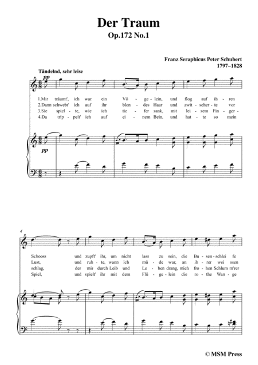 Schubert-Der Traum,Op.172 No.1,in C Major,for Voice&Piano Voice scores gallery preview page 3
