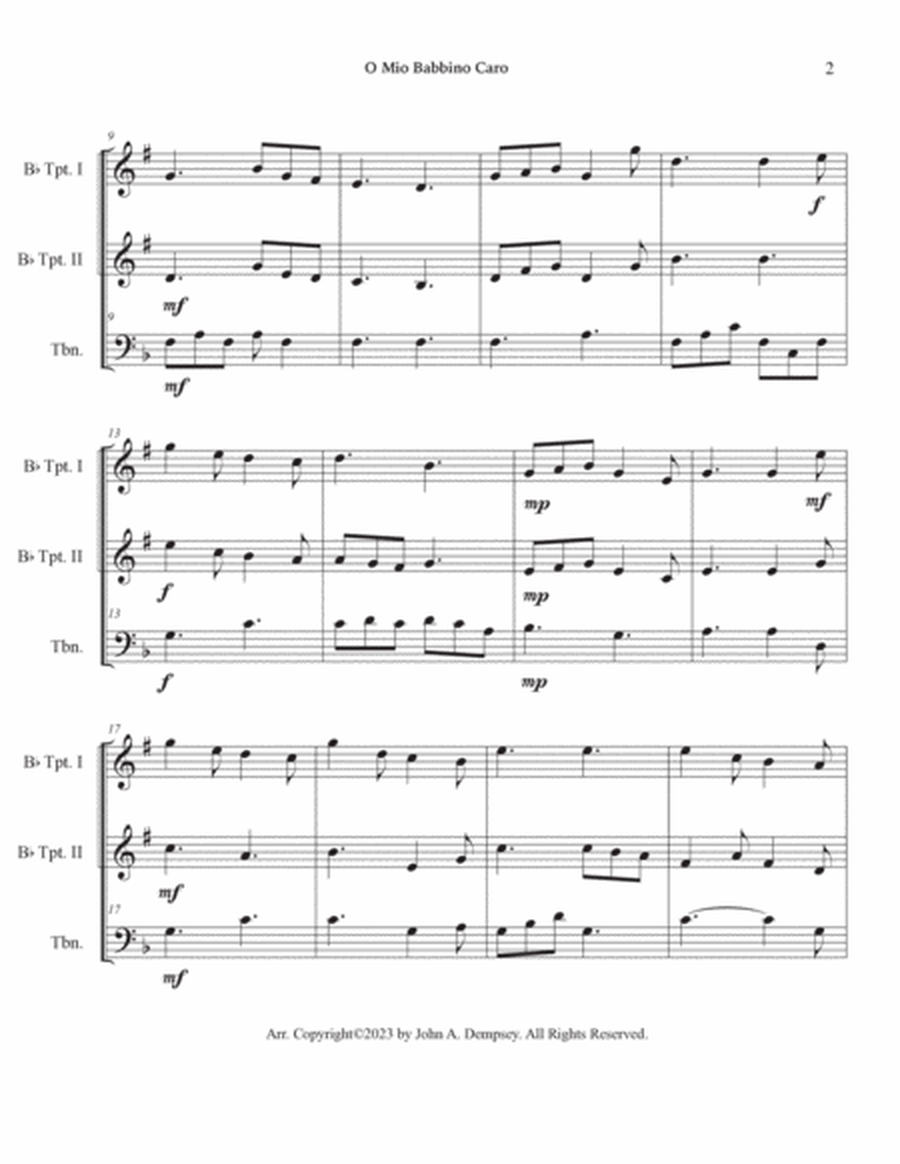 O Mio Babbino Caro (Brass Trio): Two Trumpets and Trombone image number null