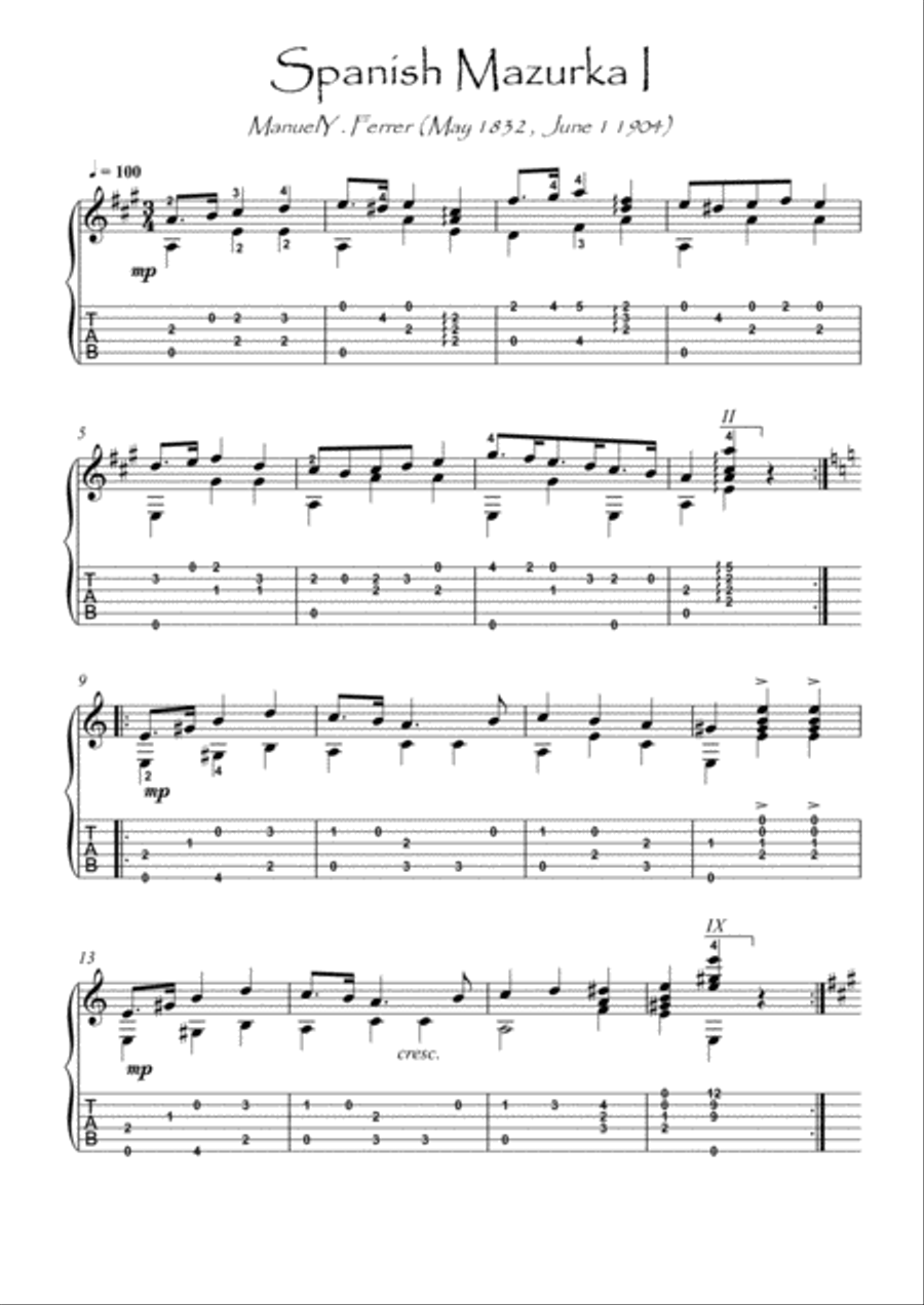 Spanish Guitar by M.Ferrer Acoustic Guitar scores gallery preview page 1