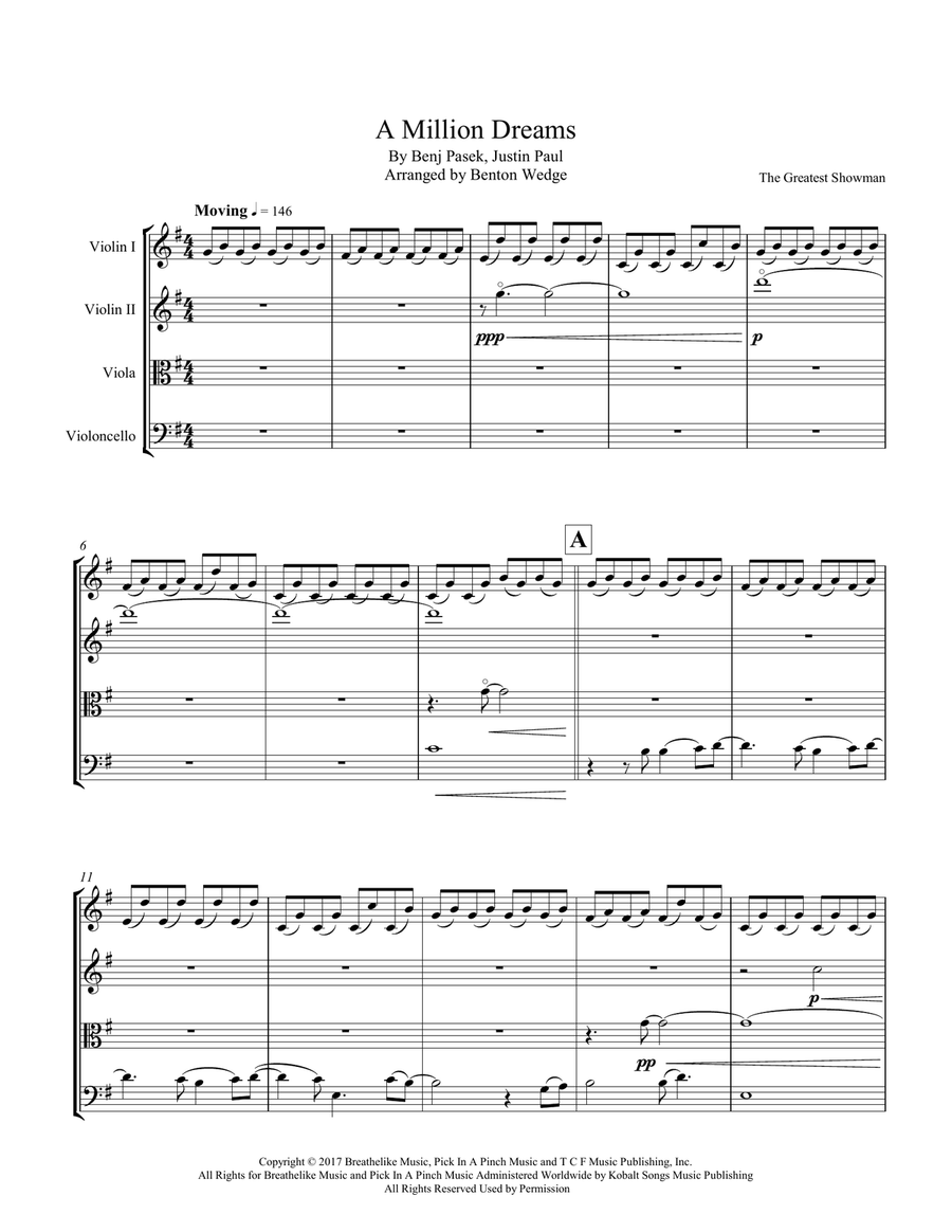 A Million Dreams String Quartet scores gallery preview page 1