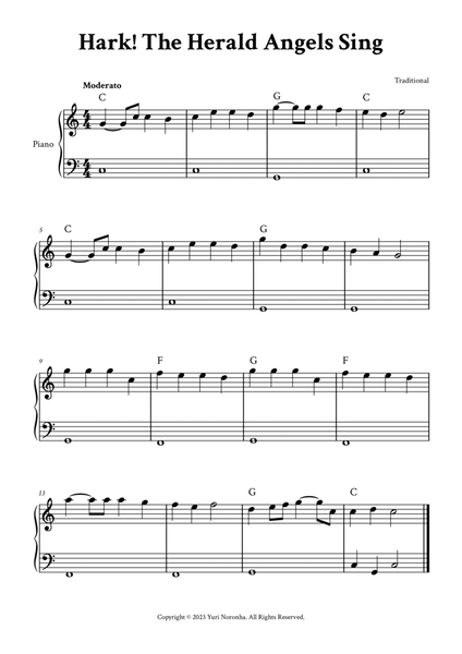 Hark! The Herald Angels Sing - Easy Piano in C (with Chords) image number null