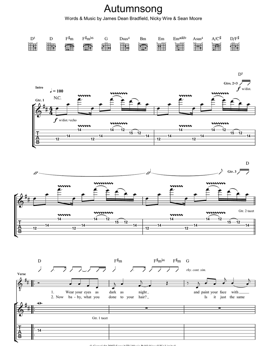 Autumnsong Guitar Tablature scores gallery preview page 1