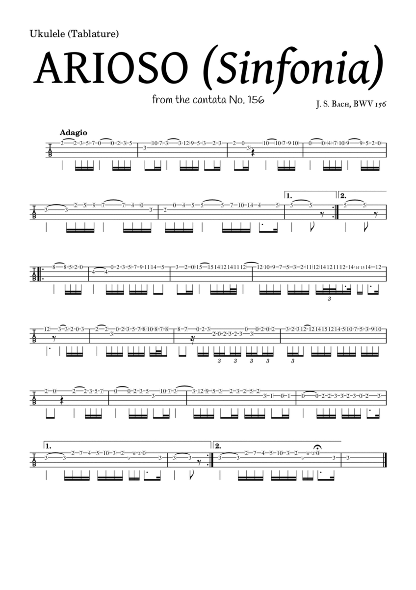 ARIOSO, by J. S. Bach (sinfonia) - for Ukulele (Tablature) and accompaniment image number null
