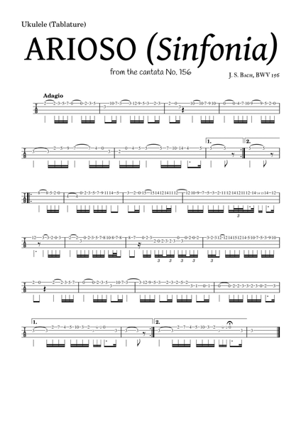 ARIOSO, by J. S. Bach (sinfonia) - for Ukulele (Tablature) and accompaniment image number null