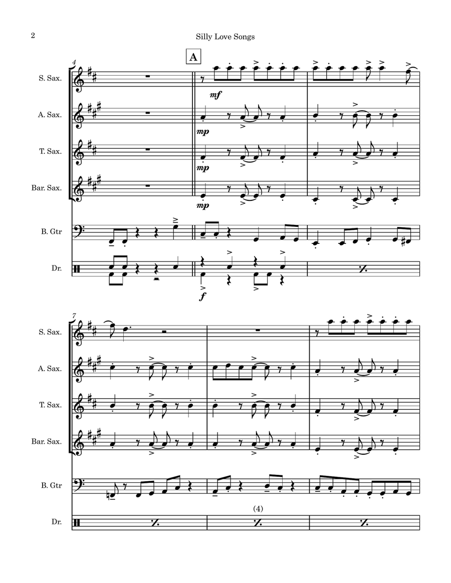 Silly Love Songs Saxophone Quartet scores gallery preview page 2