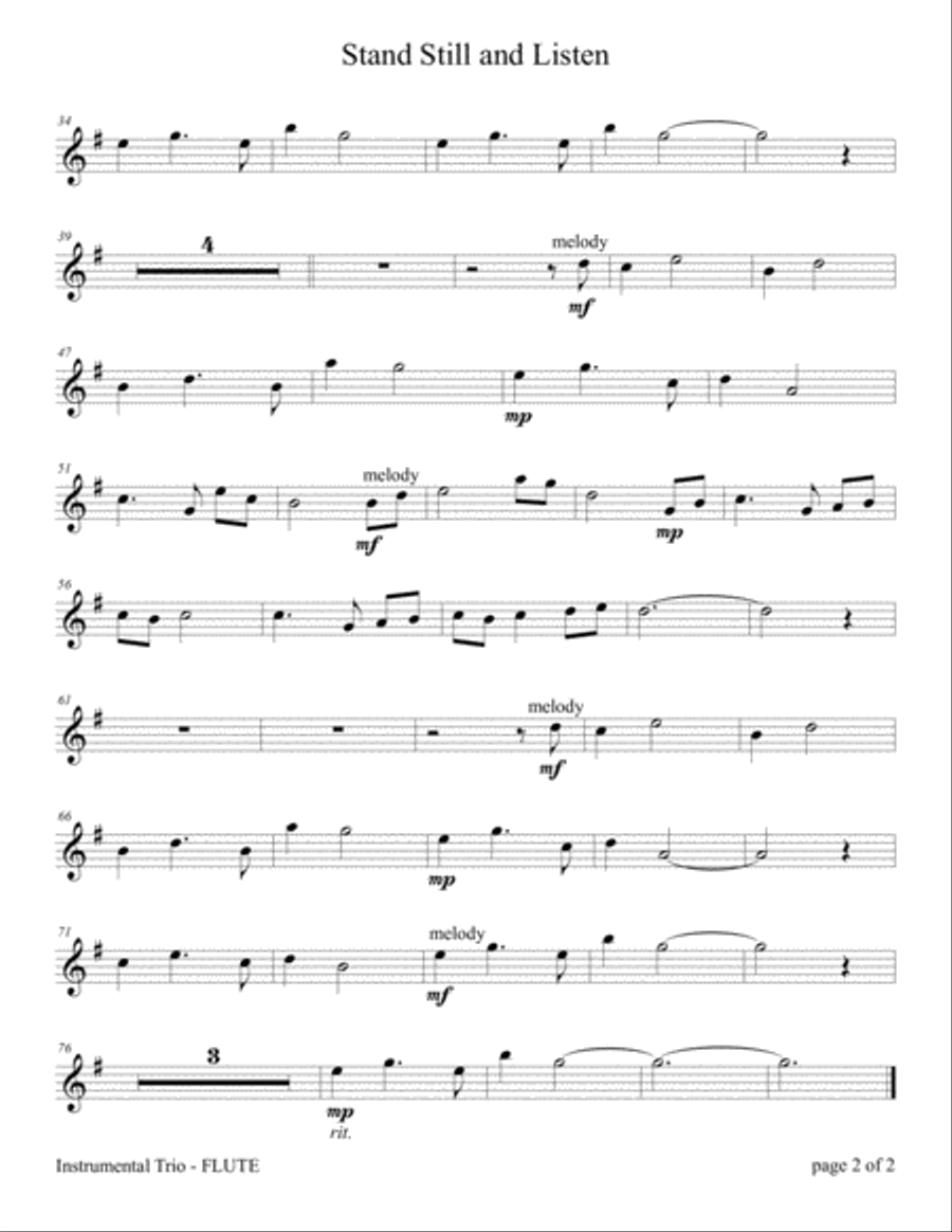 Stand Still and Listen (Flute and/or Violin Duet with Piano accompaniment) Flute scores gallery preview page 2