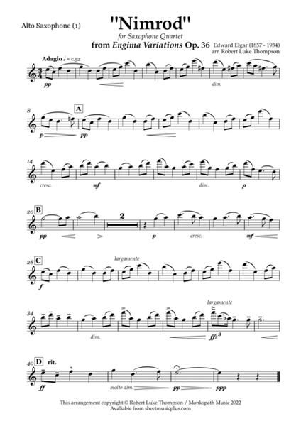 Nimrod from Enigma Variations Op. 36 for Saxophone Quartet image number null