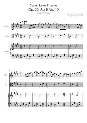 Swan Lake (theme) - Tchaikovsky - Violin and Viola w/ Piano Accompaniment