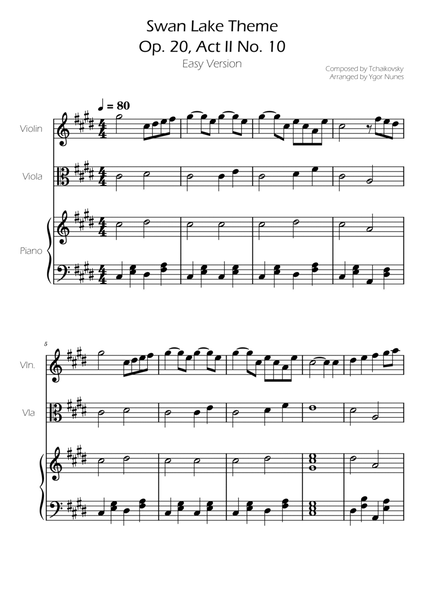 Swan Lake (theme) - Tchaikovsky - Violin and Viola w/ Piano Accompaniment image number null