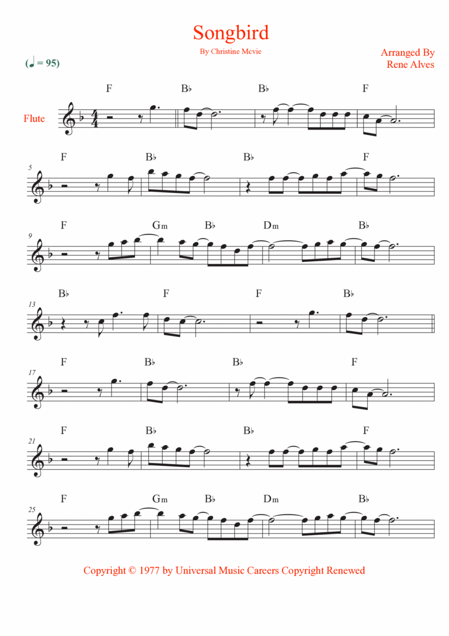 Songbird Flute Solo scores gallery preview page 1