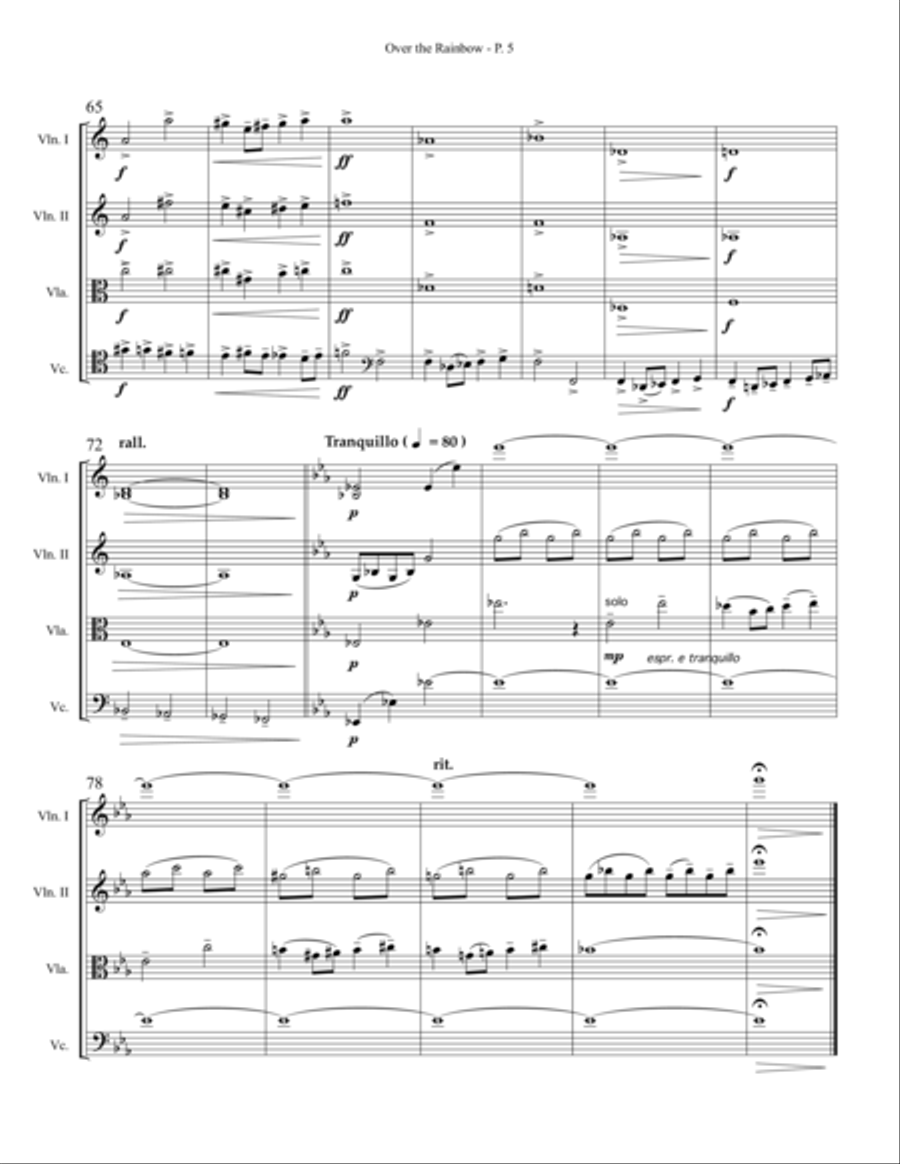 Over The Rainbow (from The Wizard Of Oz) String Quartet scores gallery preview page 5